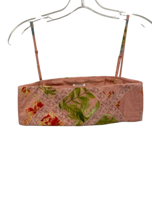 Hemant & Nandita Size XS Pink & Multi Linen & Cotton Floral Spaghetti Strap Top Pink & Multi / XS