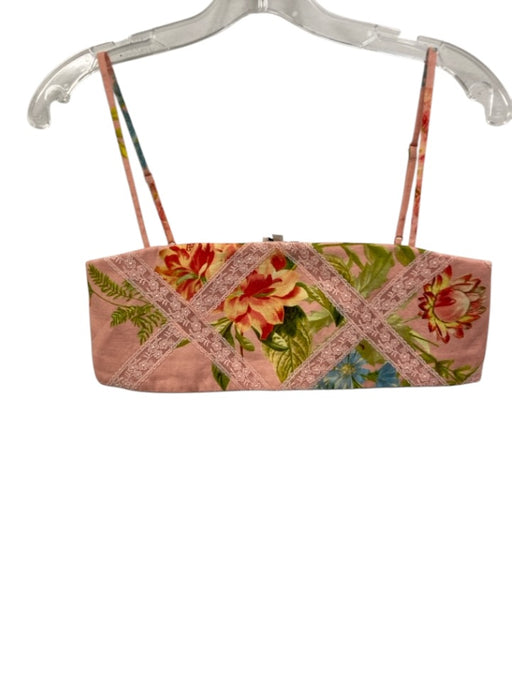 Hemant & Nandita Size XS Pink & Multi Linen & Cotton Floral Spaghetti Strap Top Pink & Multi / XS