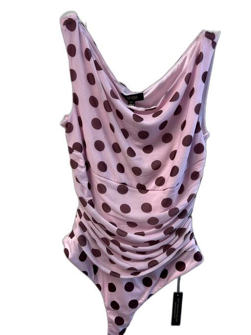 AFRM Size Small Pink & Maroon Polyester Sleeveless Polka Dot Boat Neck Bodysuit Pink & Maroon / Small