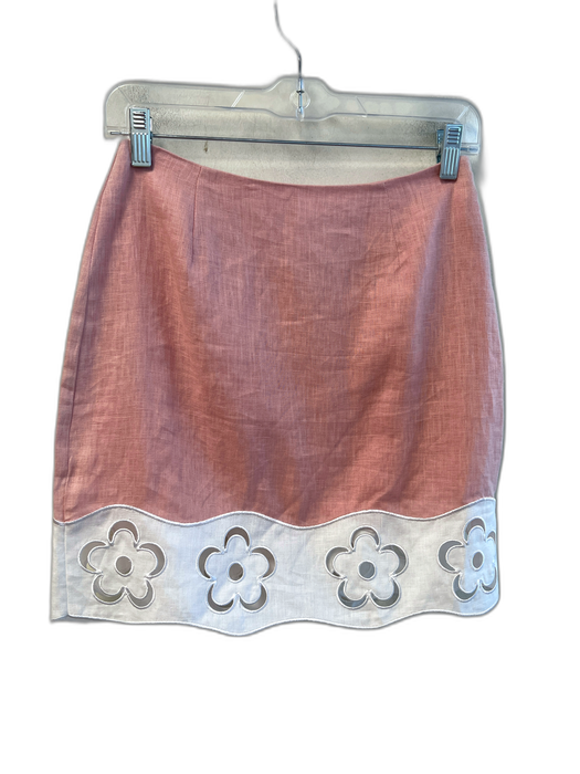 Staud Size 2 Pink & White Linen Side Zip Bottom Cut Out Above knee Skirt Pink & White / 2