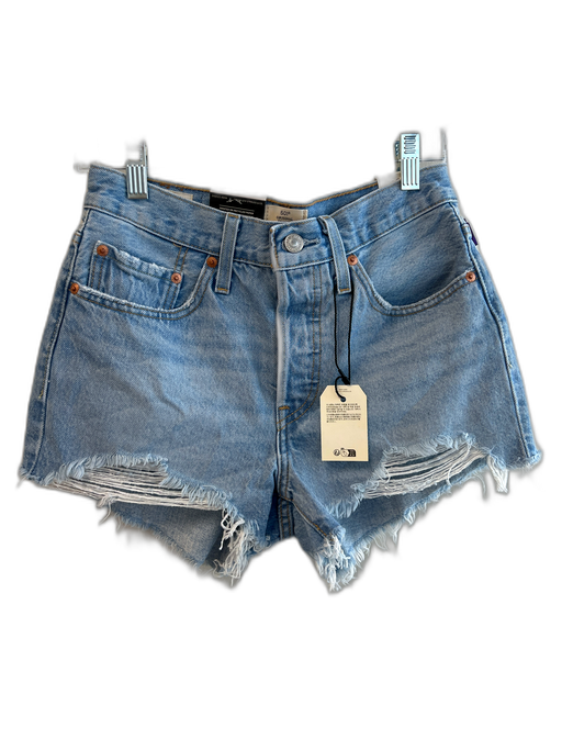 Levis Size 26 Light Blue Cotton Mid Rise Button Fly 5 Pocket Frayed Hem Shorts Light Blue / 26