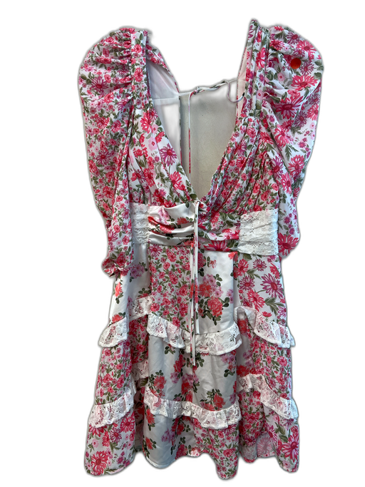 For Love & Lemons Size Medium White, Pink & Green Recycled Polyester Dress White, Pink & Green / Medium