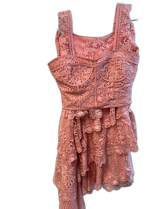 Farm Rio Size Small Peach Polyester Lace Overlay Sleeveless Cropped Skirt Set Peach / Small