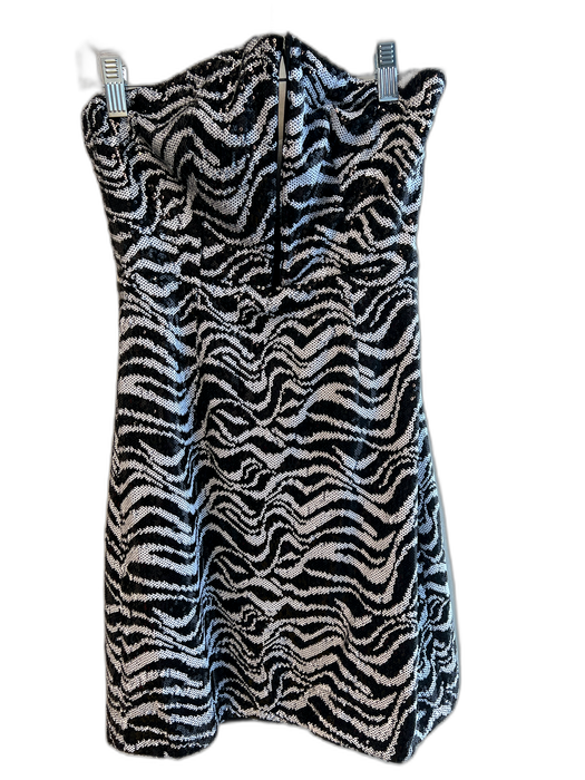 Ramy Brook Size 4 Black & White Polyester Blend Back Zip Zebra Stripe Dress Black & White / 4