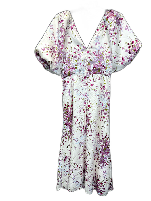 Cinq a Sept Size 4 White, Purple & Green Polyester Floral V Neck & Back Dress White, Purple & Green / 4