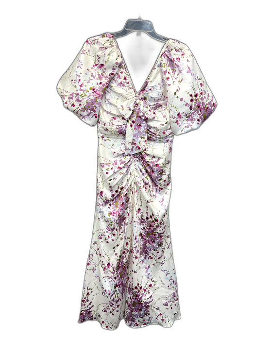Cinq a Sept Size 4 White, Purple & Green Polyester Floral V Neck & Back Dress White, Purple & Green / 4