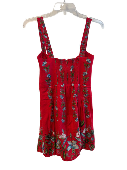 Farm Rio Size Small Red & Multi Organic Cotton Floral Back Zip Pleats Dress Red & Multi / Small