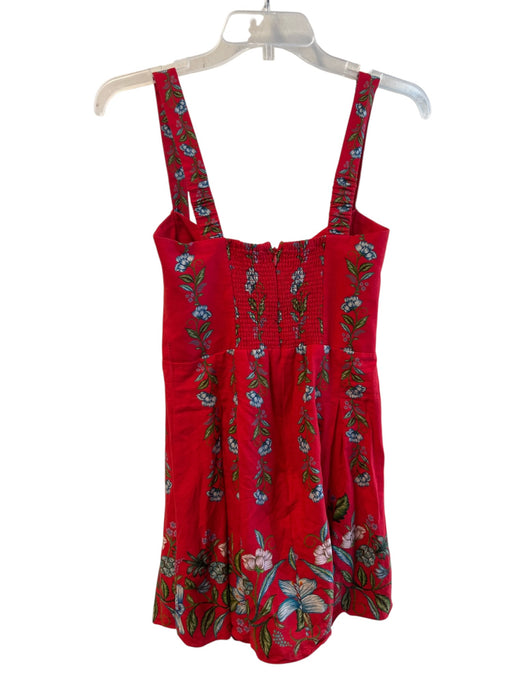 Farm Rio Size Small Red & Multi Organic Cotton Floral Back Zip Pleats Dress Red & Multi / Small