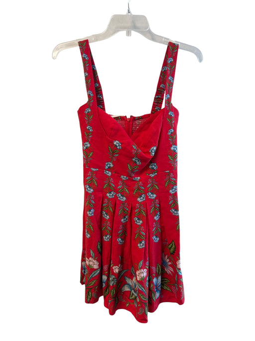 Farm Rio Size Small Red & Multi Organic Cotton Floral Back Zip Pleats Dress Red & Multi / Small