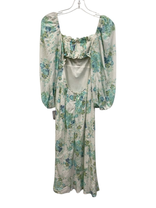 For Love & Lemons Size M White, Green & Blue Rayon Blend Floral Open Back Dress White, Green & Blue / M