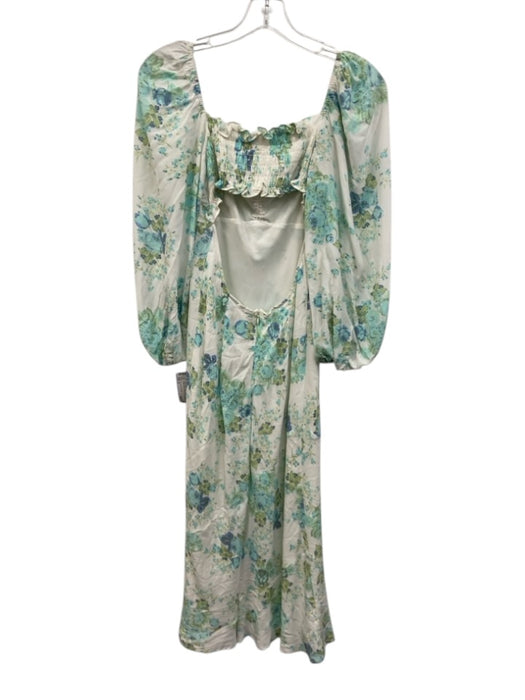 For Love & Lemons Size M White, Green & Blue Rayon Blend Floral Open Back Dress White, Green & Blue / M