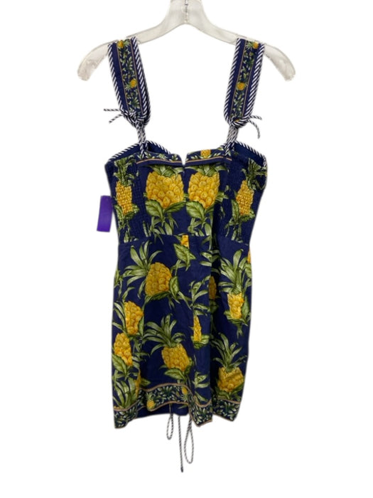 Farm Rio Size S Navy Blue, Green & Yellow Linen Blend Botanical Pineapple Dress Navy Blue, Green & Yellow / S