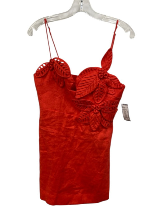 Farm Rio Size S Red Linen Spaghetti Strap Botanical Applique Back Zip Dress Red / S