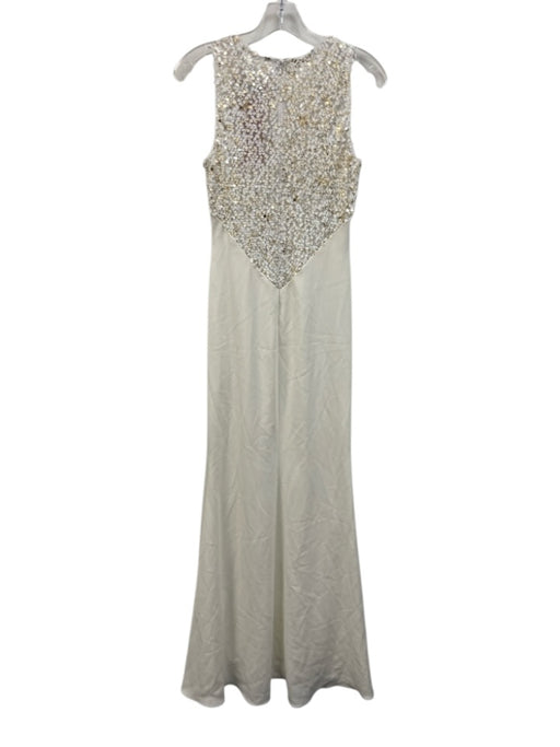 Carmen Marc Valvo Size 4 White & Gold Polyester Blend Sequin Sleeveless Gown White & Gold / 4