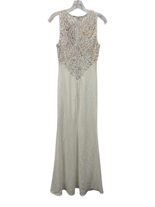 Carmen Marc Valvo Size 4 White & Gold Polyester Blend Sequin Sleeveless Gown White & Gold / 4