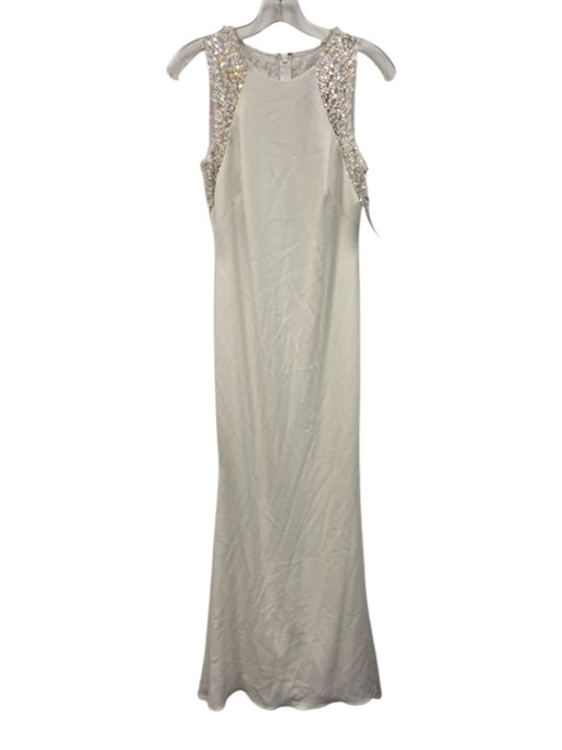 Carmen Marc Valvo Size 4 White & Gold Polyester Blend Sequin Sleeveless Gown White & Gold / 4