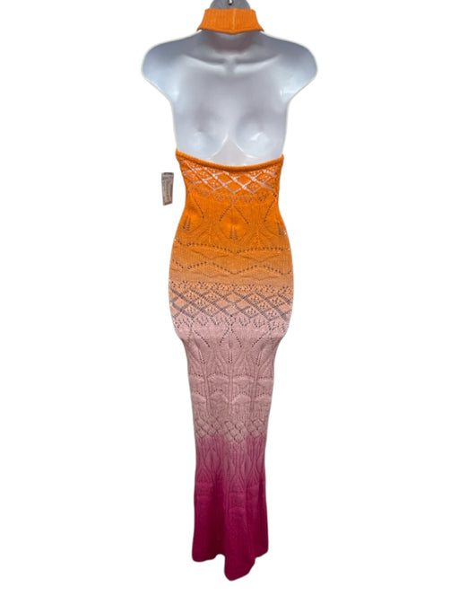 Lovers and Friends Size Est S Orange & Pink Cotton Blend Knit Halter Neck Dress Orange & Pink / Est S