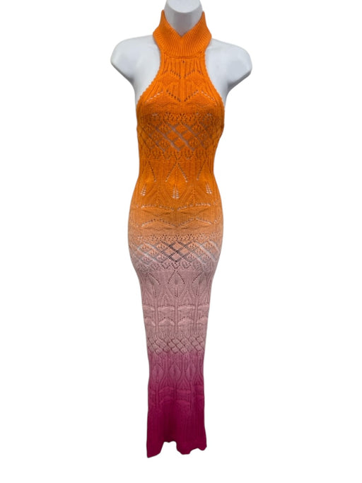 Lovers and Friends Size Est S Orange & Pink Cotton Blend Knit Halter Neck Dress Orange & Pink / Est S