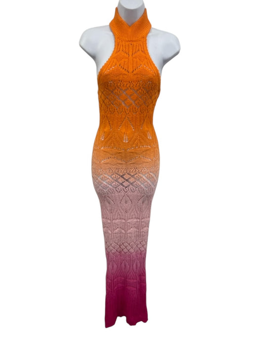 Lovers and Friends Size Est S Orange & Pink Cotton Blend Knit Halter Neck Dress Orange & Pink / Est S