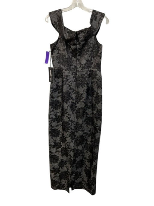 Karl Lagerfeld Size 4 Black & Silver Rayon Blend Shimmer Floral Jacquard Gown Black & Silver / 4