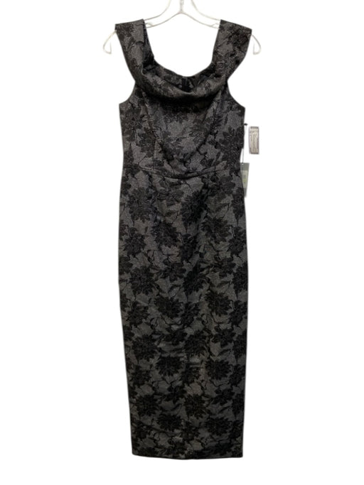 Karl Lagerfeld Size 4 Black & Silver Rayon Blend Shimmer Floral Jacquard Gown Black & Silver / 4