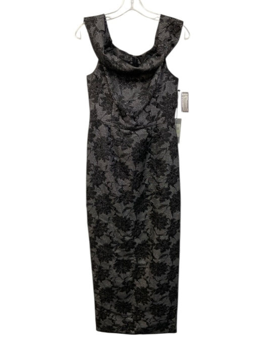 Karl Lagerfeld Size 4 Black & Silver Rayon Blend Shimmer Floral Jacquard Gown Black & Silver / 4