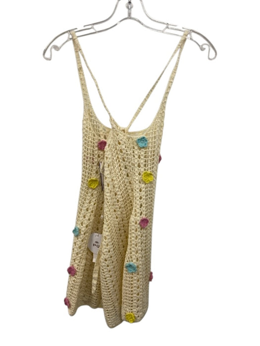 PQ Swimwear Size XS/S Cream White & Multi Cotton Crochet Floral Applique Dress Cream White & Multi / XS/S