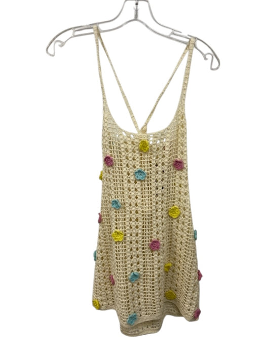 PQ Swimwear Size XS/S Cream White & Multi Cotton Crochet Floral Applique Dress Cream White & Multi / XS/S