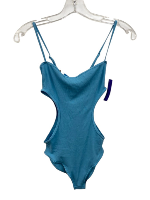SKIMS Size S Aqua Blue Cotton Ribbed Spaghetti Strap Side Cut Outs Bodysuit Aqua Blue / S