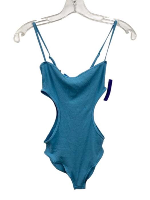 SKIMS Size S Aqua Blue Cotton Ribbed Spaghetti Strap Side Cut Outs Bodysuit Aqua Blue / S