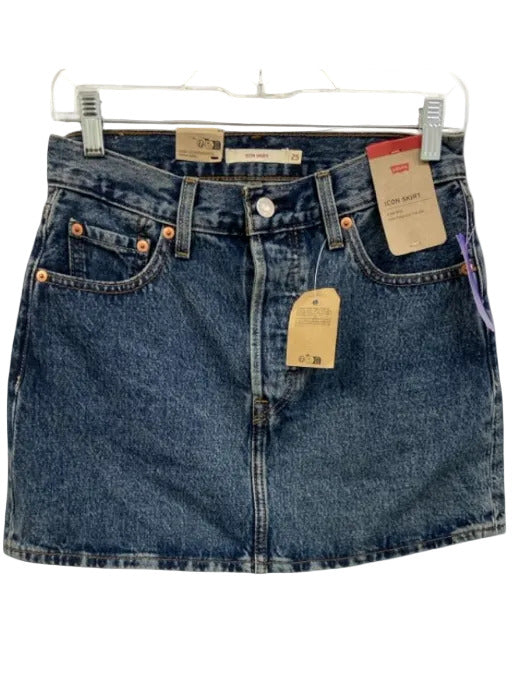 Levi's Size 25 Medium dark wash Cotton Denim 5 Pocket Button Fly Mini Skirt Medium dark wash / 25