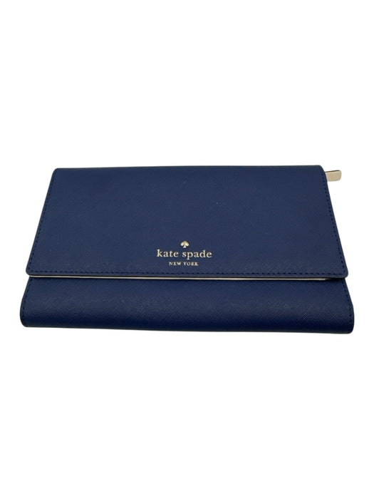 Kate Spade Dark Blue Saffiano Leather Gold hardware Fold Close Clutch Wallets Dark Blue