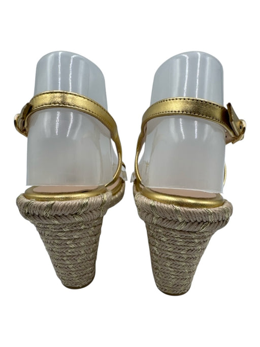 Stuart Weitzman Shoe Size 8.5 Gold & Beige Leather Espadrille Sandal Wedges Gold & Beige / 8.5