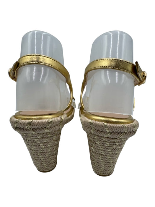 Stuart Weitzman Shoe Size 8.5 Gold & Beige Leather Espadrille Sandal Wedges Gold & Beige / 8.5