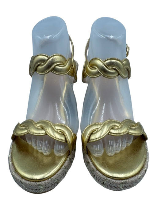 Stuart Weitzman Shoe Size 8.5 Gold & Beige Leather Espadrille Sandal Wedges Gold & Beige / 8.5