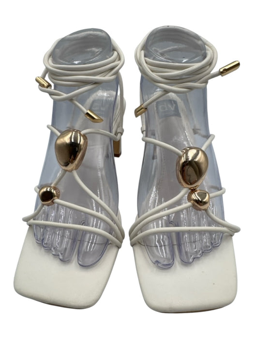 Dolce Vita Shoe Size 8.5 White & Gold Leather Strappy Midi Block Heel Sandals White & Gold / 8.5