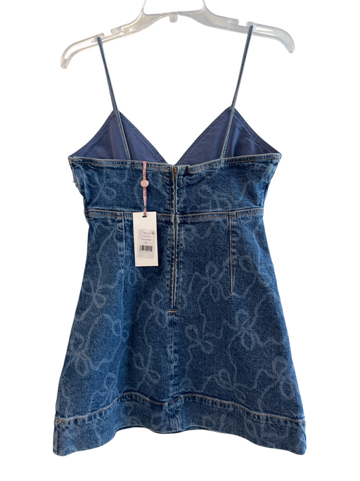Love Shack Fancy Size 6 Blue Cotton Spaghetti Strap Back Zip V Neck Dress Blue / 6