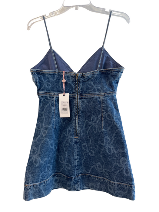 Love Shack Fancy Size 6 Blue Cotton Spaghetti Strap Back Zip V Neck Dress Blue / 6