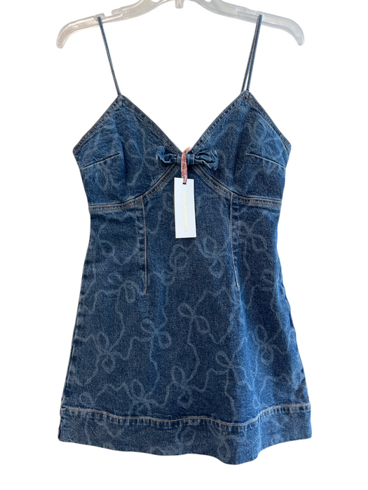 Love Shack Fancy Size 6 Blue Cotton Spaghetti Strap Back Zip V Neck Dress Blue / 6