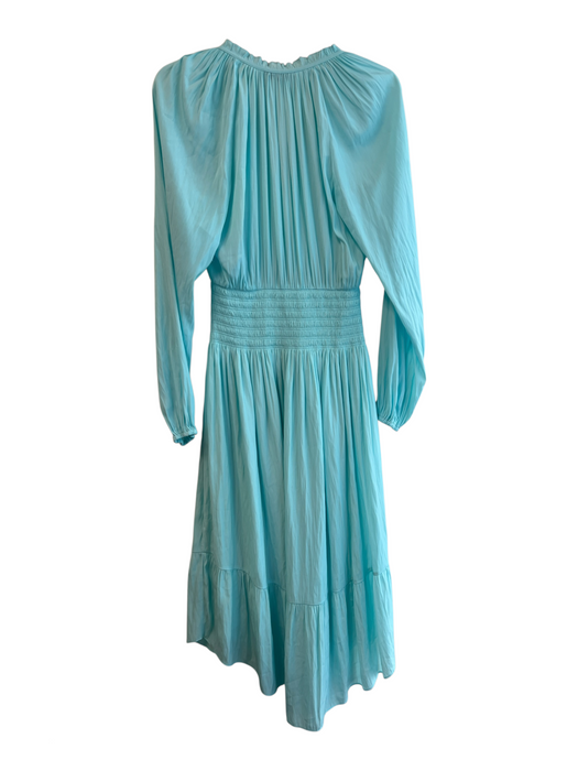 Ramy Brook Size S Aqua Polyester V Neck Long Sleeve Shirred Waist Maxi Dress Aqua / S
