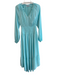 Ramy Brook Size S Aqua Polyester V Neck Long Sleeve Shirred Waist Maxi Dress Aqua / S