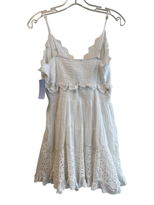 Love Shack Fancy Size M White Cotton V Neck Spaghetti Strap Lace Detail Dress White / M