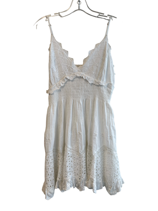 Love Shack Fancy Size M White Cotton V Neck Spaghetti Strap Lace Detail Dress White / M