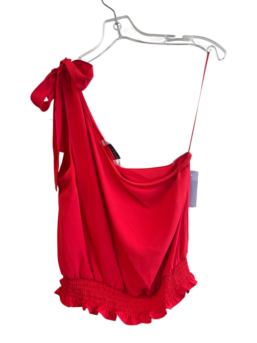 Amanda Uprichard Size M Red Polyester One Shoulder Bow Detail Shirred Waist Top Red / M
