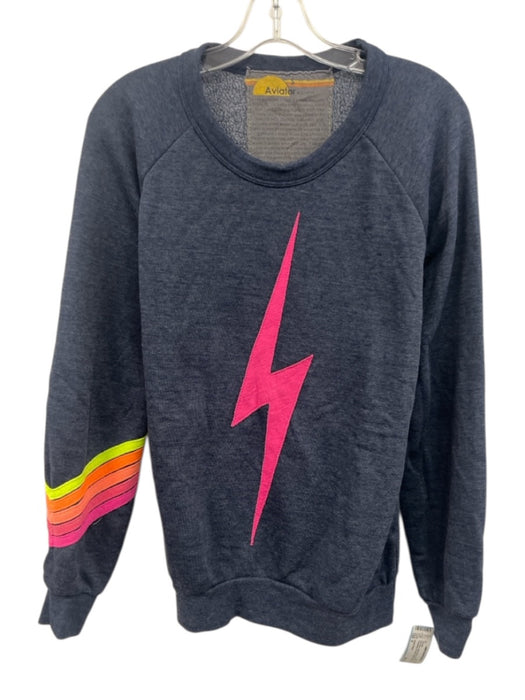 Aviator Nation Size S Dark Blue Cotton Blend Long Sleeve Thunderbolt Sweater Dark Blue / S
