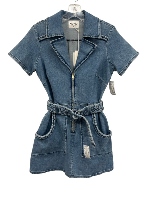 Show Me Your Mumu Size M Med Wash Cotton Denim Short Sleeve Braided detail Dress Med Wash / M