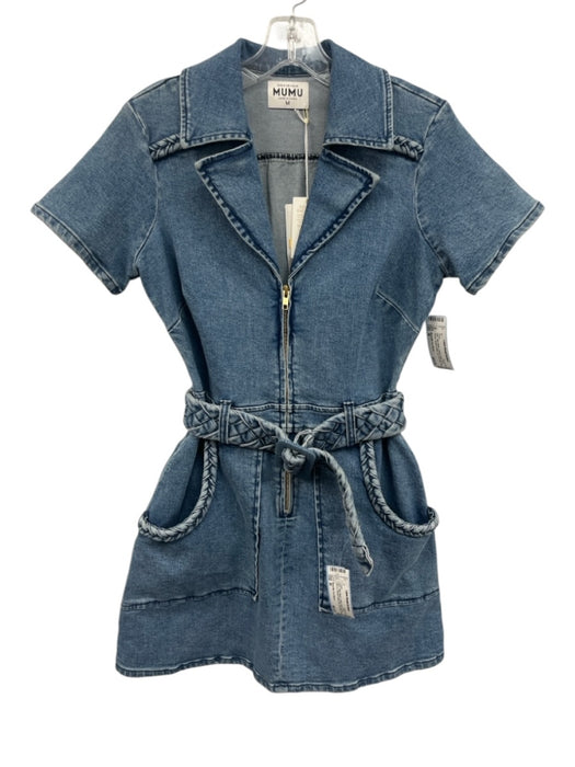 Show Me Your Mumu Size M Med Wash Cotton Denim Short Sleeve Braided detail Dress Med Wash / M