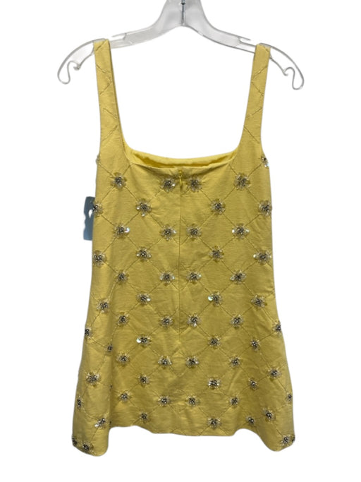 Tanya Taylor Size 4 Butter Yellow Cotton Sleeveless Diamond Beaded Mini Dress Butter Yellow / 4