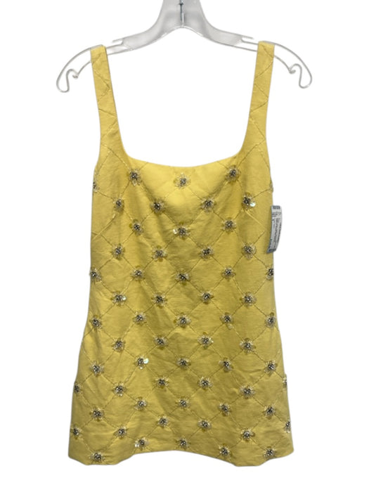 Tanya Taylor Size 4 Butter Yellow Cotton Sleeveless Diamond Beaded Mini Dress Butter Yellow / 4