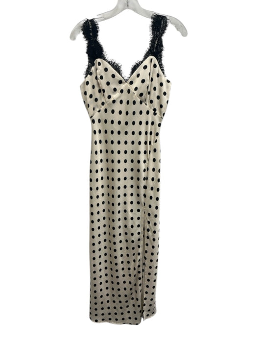 ASTR Size S Cream & Black Polyester Spaghetti Strap Polka Dot Lace Trim Dress Cream & Black / S